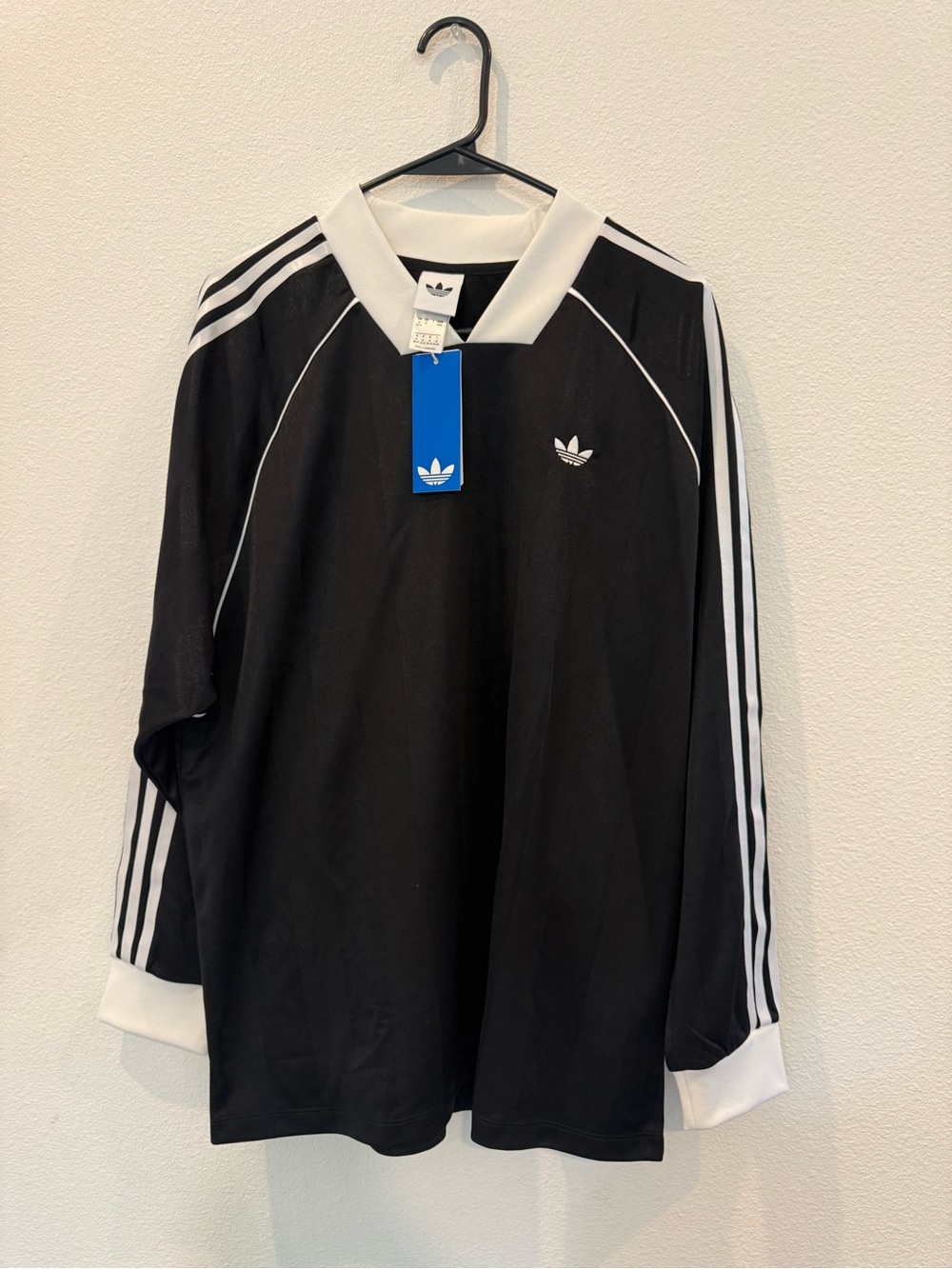 adidas Black Long Sleeve Polo with White Trim
